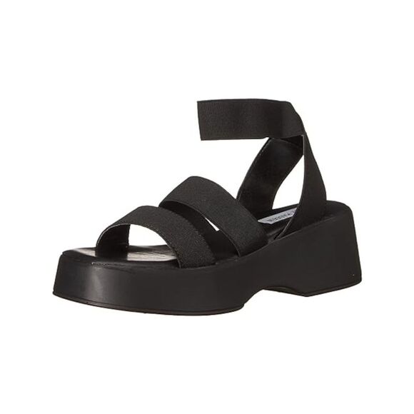STEVE MADDEN Shoes - STEVE MADDEN Womens Black 1-1/2" Platforms Sashes Wedge Sandals Shoes 9 M